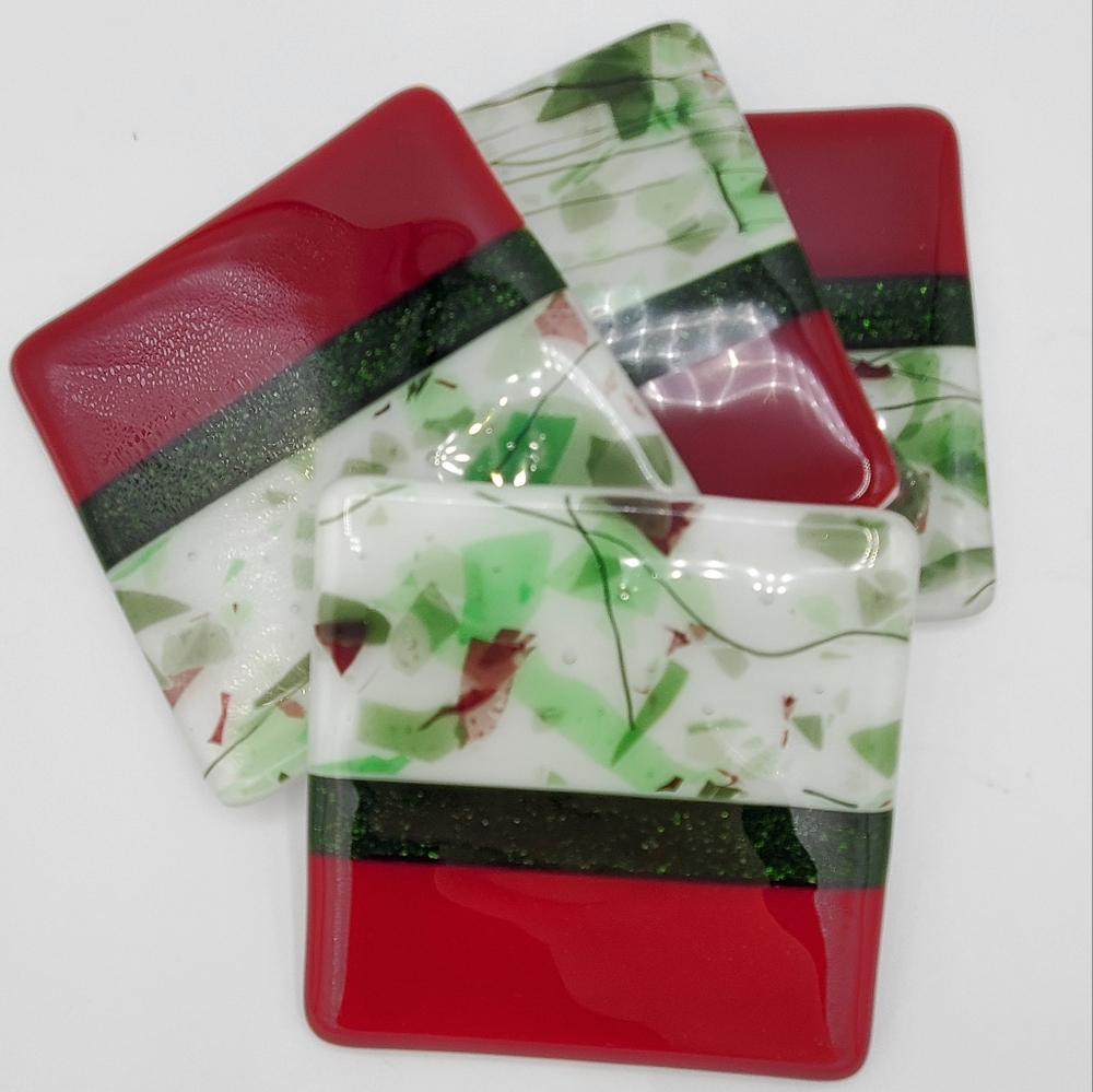 Fused Glass Drink Coasters, Set of 4, Handmade